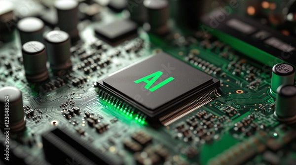 Fototapeta AI Processor Chip on Circuit Board