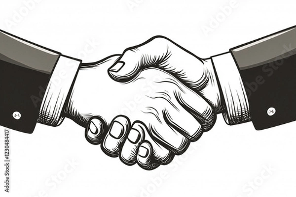Fototapeta Black and White Handshake Illustration