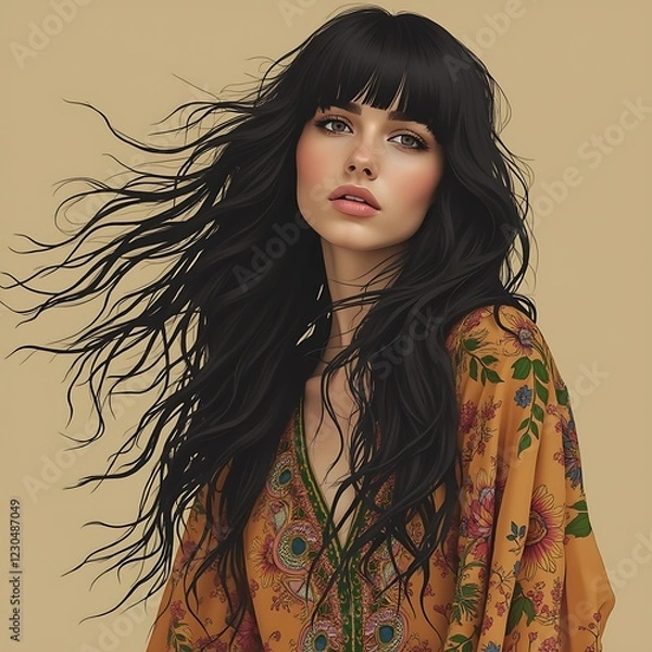 Obraz Boho Retro Woman with flowing hair