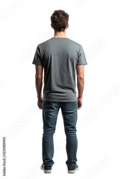 Fototapeta back view of a casual man in jeans and sneakers, generative AI