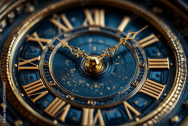 Obraz Intricate Gold Roman Numeral Clock Face Detail