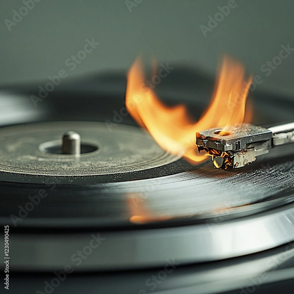 Obraz Close up Picture of a Burning Vintage Vinyl Player
