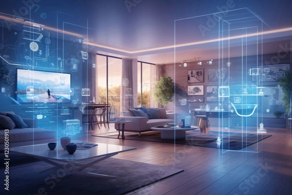 Obraz Controllers with holographic controllers for communicating with modern home.