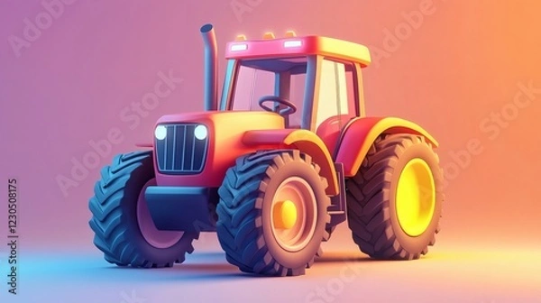Fototapeta Vibrant Red Tractor in a Studio Setting