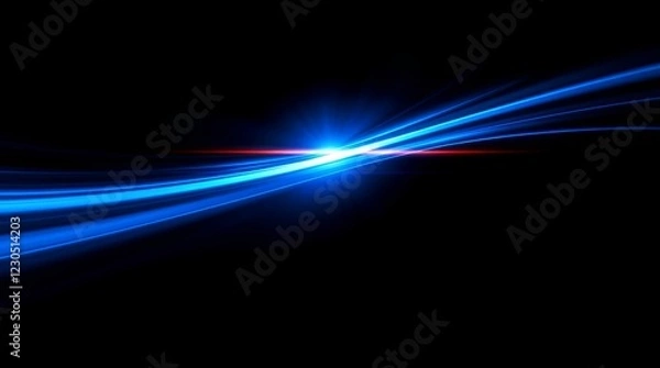 Fototapeta Blue gradient light streaks on black background with glowing horizontal motion