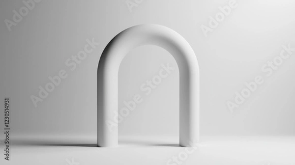 Fototapeta 3d rendering of a white arch-shaped object. the object appears to be made of a smooth, glossy material and is standing upright on a plain white surface.