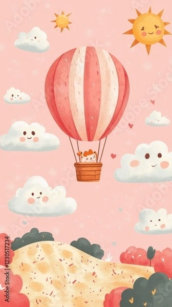 Obraz Cute Animal Riding a Hot Air Balloon in the Sky