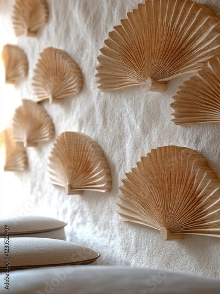 Fototapeta Wooden fans wall decor bedroom interior design