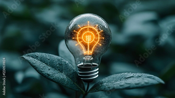 Fototapeta A light bulb with the symbol of an idea glowing inside, representing innovation and creativity.