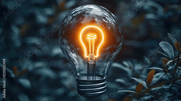 Fototapeta A light bulb with the symbol of an idea glowing inside, representing innovation and creativity.