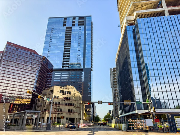 Fototapeta Modern and beautiful architecture of buildings. City of Austin, State of Texas, United States. 03-15-2024