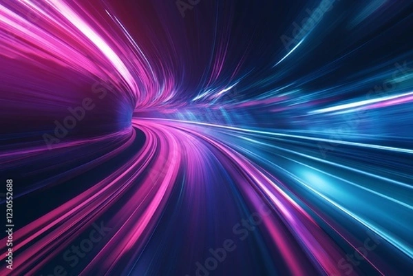 Fototapeta This vibrant abstract image showcases dynamic light trails in motion, creating a striking visual effect against a dark background. Perfect for themes of speed and technology.