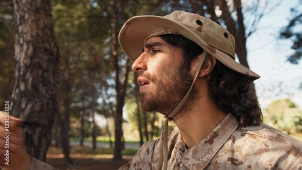 Fototapeta Military Instructor Spurns Student Soldiers For Bad Running Results In The Woods