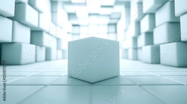 Fototapeta Abstract 3D Cube in White Geometric Room Background