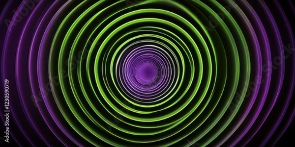 Fototapeta Abstract circular pattern in vibrant purple and green colors, suitable for digital art, backgrounds, and visual effects.