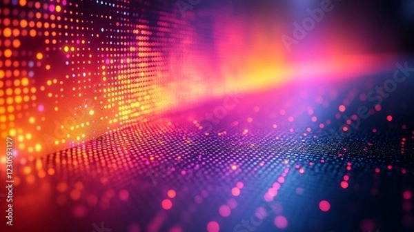 Fototapeta Vibrant abstract digital background with colorful dots creating a glowing wave effect