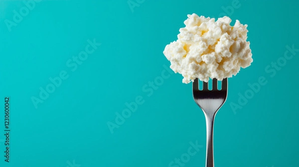 Fototapeta Isolated cottage cheese on a fork