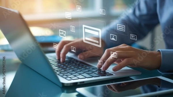 Fototapeta Online Banking and Digital Finance: Secure Transactions on Laptop