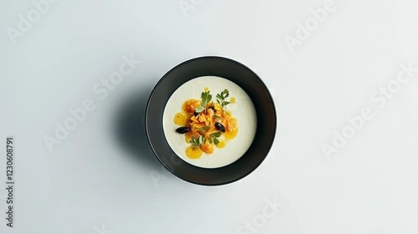 Fototapeta   A bowl of food on a table against a white wall background and another white wall background