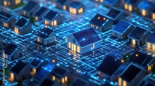 Fototapeta Smart Homes Connected By A Digital Energy Grid