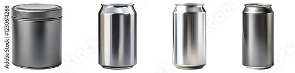 Obraz Food tin aluminum grey isolated on transparent background, PNG, set of