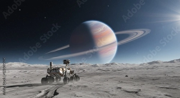 Fototapeta Rover Exploring Alien Moon