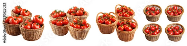 Fototapeta Four basket filled with tomatoes isolated on transparent background, PNG, set of