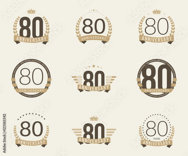 Obraz Eighty years anniversary celebration logotype. 80th anniversary logo set.
