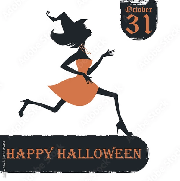 Obraz Halloween card with stylish witch silhouette