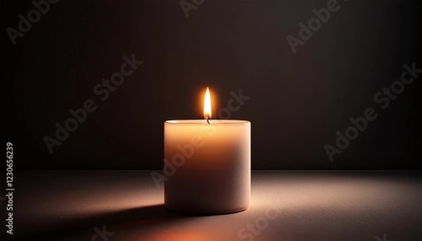 Fototapeta single candle glows softly in dark room its light casting gentle shadows and creating abundant copy space