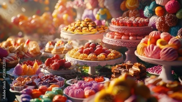 Fototapeta A colorful display of traditional sweets and treats for the celebration