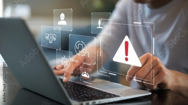 Fototapeta Cybersecurity Alert: System Warning on Laptop Screen