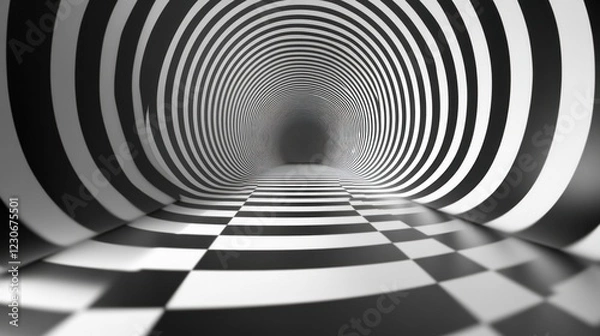 Fototapeta Black and White Checkered Tunnel, Background Use