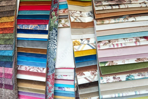 Fototapeta The texture of different fabrics velvet background. Samples of different colors