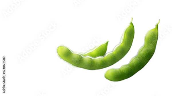Fototapeta This transparent PNG image features fresh green soybean pods with leaves, showcasing the natural and healthy produce. The vibrant green color and close-up view make it an ideal addition for food-relat