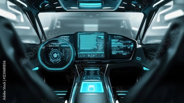Fototapeta Futuristic Car Interior Design With Advanced Technology Displays