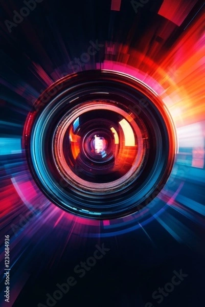 Fototapeta A colorful and blurry image of a camera lens with a red and blue background