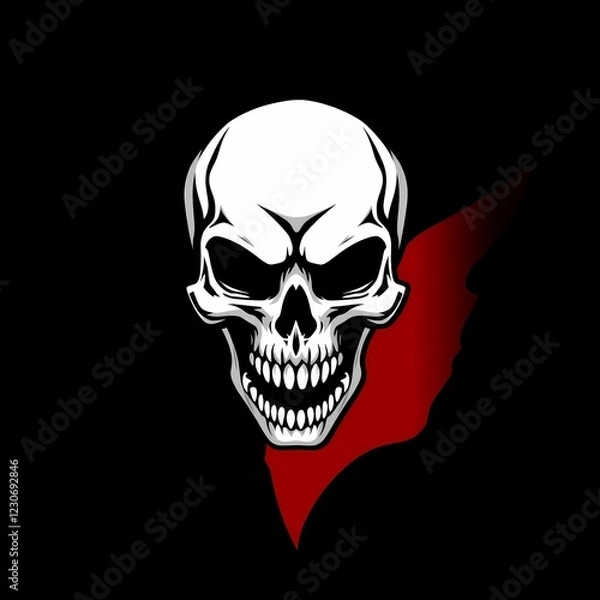 Fototapeta A striking skull set against a dramatic red and black background, evoking a sense of mystery and intrigue.