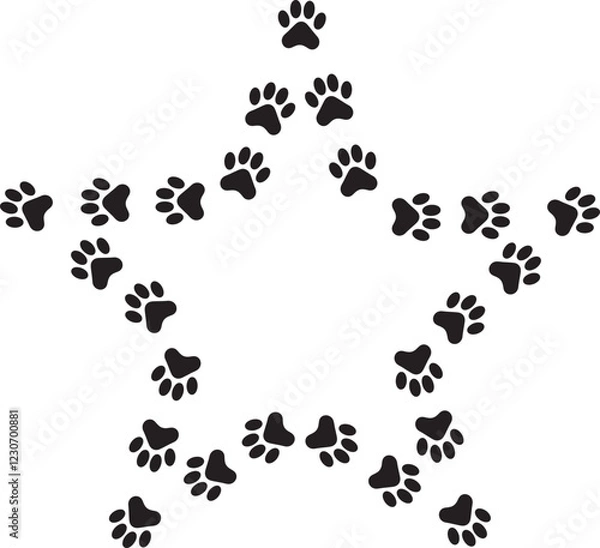 Fototapeta Minimalist Dog Paw Flat Print With Star Shape