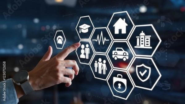 Fototapeta Interactive Digital Insurance Dashboard:  Modern Technology for Comprehensive Coverage