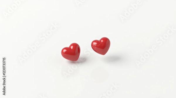 Fototapeta Small Red Hearts Placed Diagonally Apart on a Plain White Background, Floating in Space