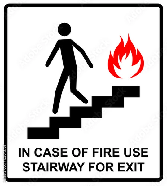 Obraz in case of fire use stairway for exit sign. vector symbol