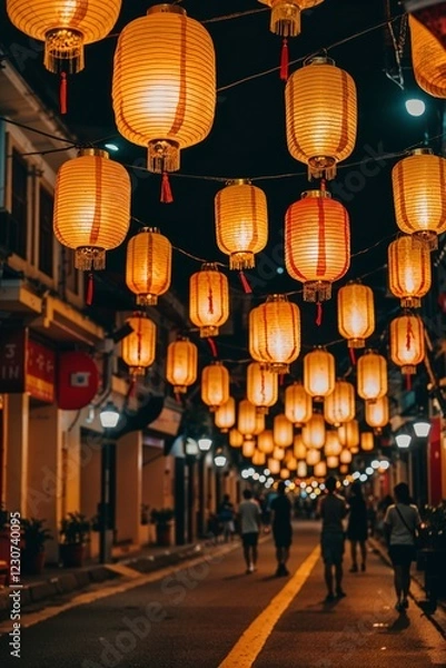 Fototapeta Lanterns Hanging in Streets in Chinese New Year