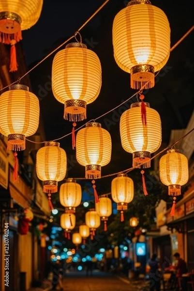 Fototapeta Lanterns Hanging in Streets in Chinese New Year