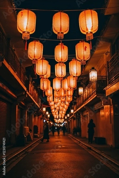 Fototapeta Lanterns Hanging in Streets in Chinese New Year