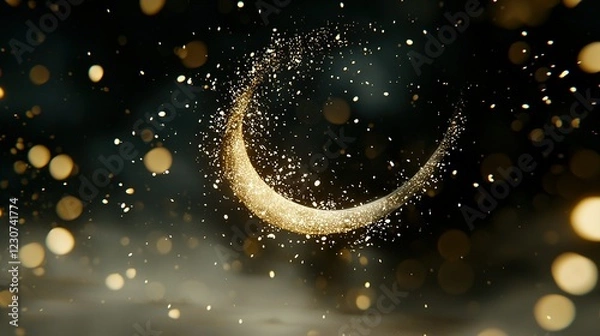 Fototapeta   focused image of a crescent moon against a dark backdrop, with a subtle glimmer of light emanating from above