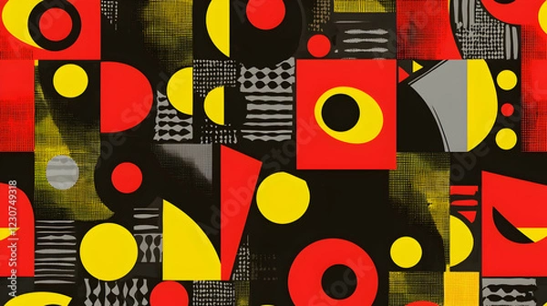 Fototapeta Abstract Geometric Red Yellow Black Pattern Digital Textile Design Background