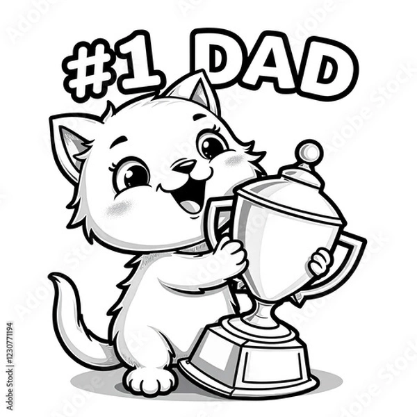 Obraz  Cute Cat Holding Number One Dad Trophy
