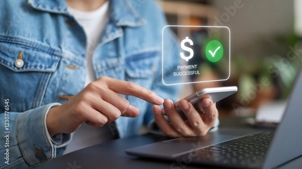 Obraz Successful Online Payment Confirmation on Smartphone
