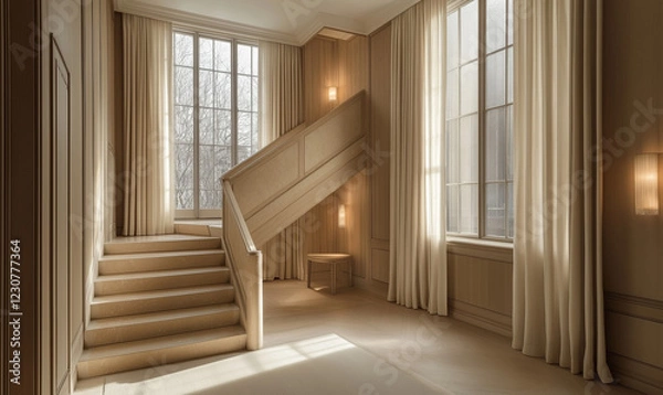 Obraz This Classic Staircase Offers a Marble Railing, Combining Timeless Elegance with Sophisticated Design